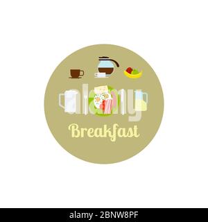 Breakfast food isolated icon set. Vector illustration Stock Vector