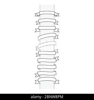 White ribbons with black contour set isolated on white. Vector illustration Stock Vector