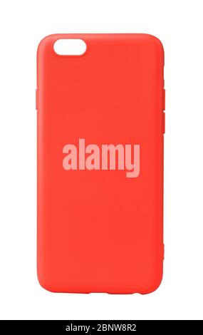 Back view of red silicone case for smartphone isolated on white Stock Photo
