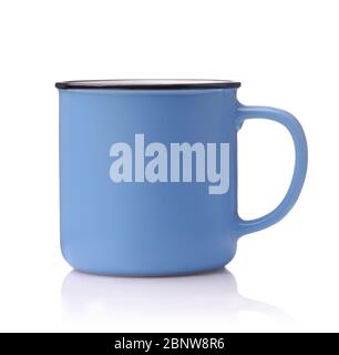 Side view of blue ceramic coffee mug isolated on white Stock Photo