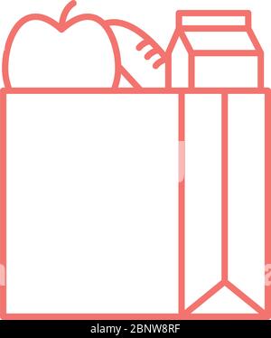 Milk box apple and bread inside bag line style icon vector design Stock Vector