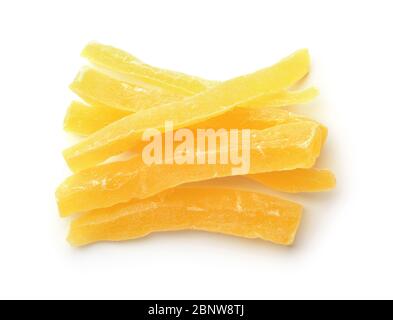 Top view of dried papaya strips isolated on white Stock Photo