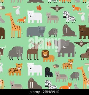 Zoo animals flat style seamless pattern. Vector illustration Stock Vector