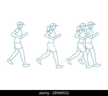 Run man and woman icons in line art style. Vector illustration Stock Vector