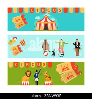 Circus banners in modern flat style. Vector illustration Stock Vector