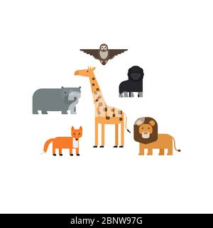 Different animals flat design icons set. Vector illustration Stock Vector