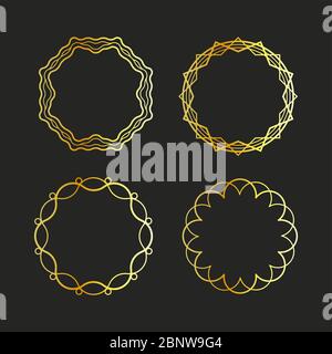 Golden outline emblems and badges frames set. Vector illustration Stock Vector