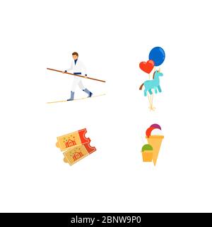 Circus vector flat colored icons set on white background Stock Vector