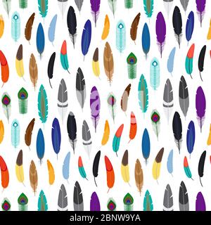 Vector decorative feathers seamless pattern on white background Stock Vector