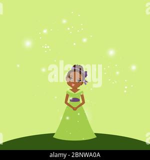 Beautiful cartoon princess with lights on the light green background. Vector illustration Stock Vector