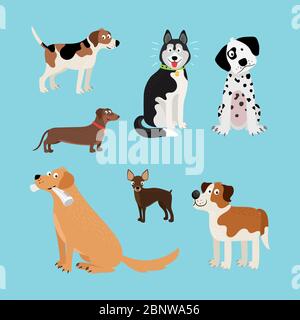 Vector cartoon happy dogs set. Vector illustration Stock Vector