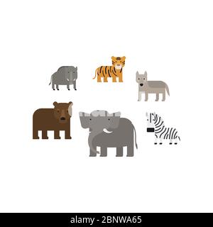 Different african animals flat design vector icons set Stock Vector
