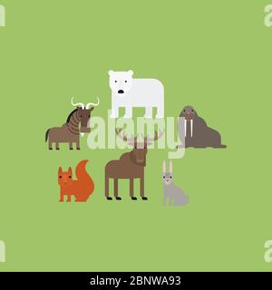 Different animals flat design icons set. Vector illustration Stock Vector