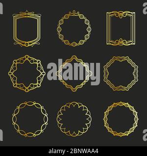 Outline golden emblems and badges frames. Vector illustration Stock Vector