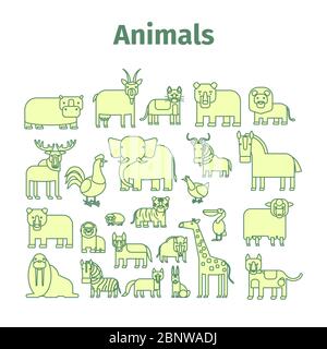 Animals line art vector Icons with strokes Stock Vector