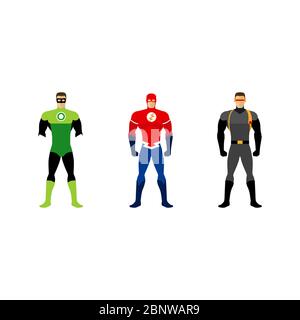 Superhero costumes isolated vector set of clothes for super heroes Stock Vector