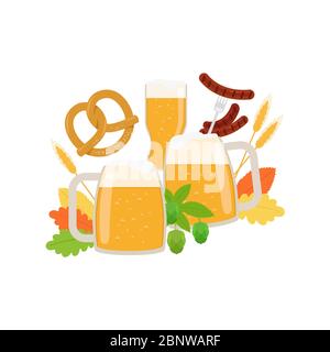 Oktoberfest elements isolated on white. Vector illustration Stock Vector