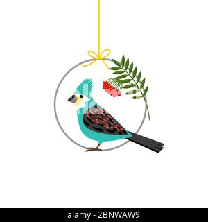 Bird sitting on the circle isolated on white. Vector illustration Stock Vector