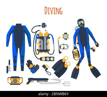 Diving equipment isolated set of vector elements Stock Vector