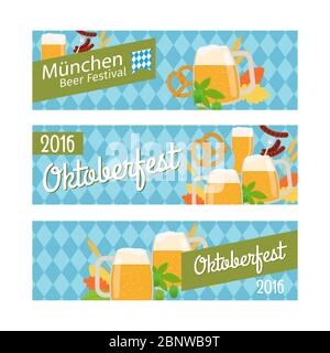Oktoberfest 2016 horizontal banners on white. Vector illustration Stock Vector