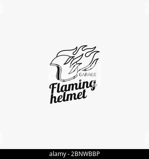 Flaming helmet mono color logotype. Vector illustration Stock Vector