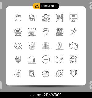 Pack of 25 creative Lines of screen, sport, air, line, balloon Editable Vector Design Elements Stock Vector