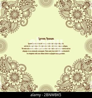Floral henna indian mehendi background. Vector illustration Stock Vector