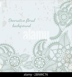 Decorative flower leaf henna mehendi background vintage style. Vector illustration Stock Vector