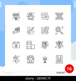 Pack of 16 Modern Outlines Signs and Symbols for Web Print Media such as savings, seo, sketch, target, support Editable Vector Design Elements Stock Vector