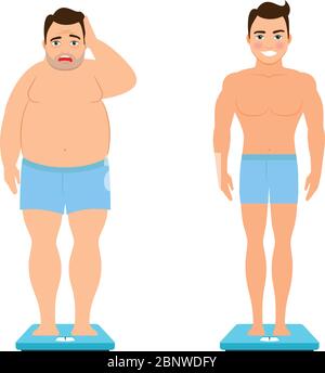 Male Before And After Diet Man Body From Fat To Thin Weight Loss Steps Vector Illustration Body Male Health And Slim Adult Man With Fat Body Stock Vector Image Art