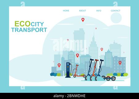 Vector of an electric scooter station, eco city transportation, sharing service concept Stock Vector