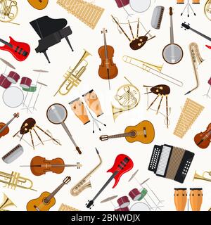 Jazz musical instruments on white background vector seamless pattern Stock Vector
