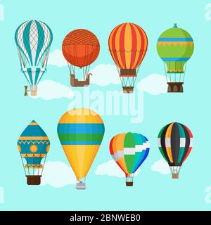 Aerostat balloon transport. Vintage hot air balloons vector illustration Stock Vector