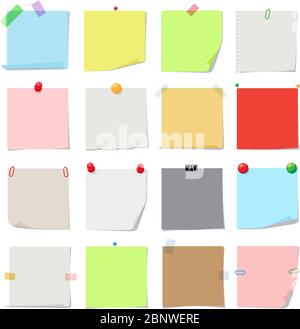 illustration of colorful papers with pin on white background Stock ...