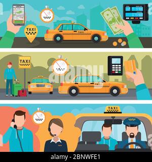 Taxi banners. City taxi transportation service vector illustration Stock Vector