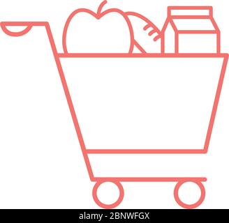 Milk box apple and bread inside cart line style icon vector design Stock Vector