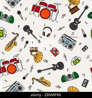 Music instrument colorful pattern with white background. Vector illustration Stock Vector