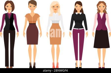 Women in office dress code in violet and beige colors on white background.  Vector illustration Stock Vector Image & Art - Alamy