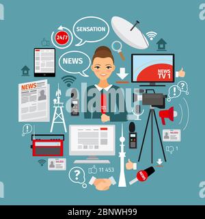 News and journalist concept with flat icons. Vector illustration Stock Vector