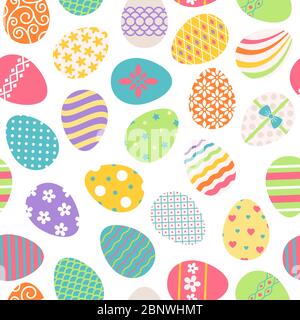 Easter eggs seamless pattern. Vector colored ostern background with floral patterns Stock Vector