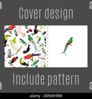 Cover design for print with parrot birds pattern. Vector illustration Stock Vector