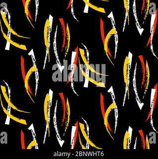 Seamless abstract geometric pattern in retro group style. Pattern with geometric shapes in three colors black, red and pink ready for textile prints. Stock Photo