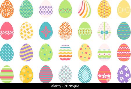 Colored easter eggs or color ostern egg icons with decoration patterns vector illustration Stock Vector