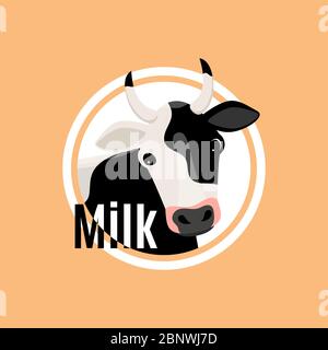 Black and white cow head flat logo template in circle shape. Vector illustration Stock Vector