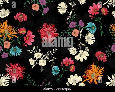 Colorful watercolor flowers seamless pattern Stock Photo - Alamy