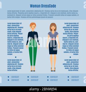 Woman Dress Code vector infographic on light blue background Stock Vector