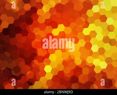 Red Background with mosaic of flame hexagons - Vector colorful wallpaper Stock Vector