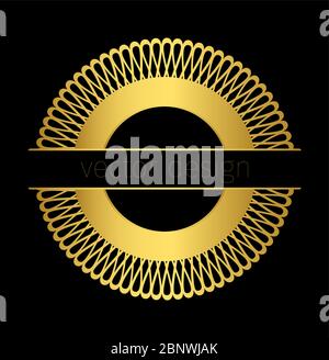 Golden vector logo template with circle ornament on black background Stock Vector