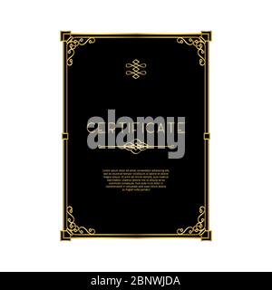 Golden frame certificate templateon black background. Vector illustration Stock Vector