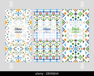 Ethno flyers collection with geometric patterns. Vector illustration Stock Vector